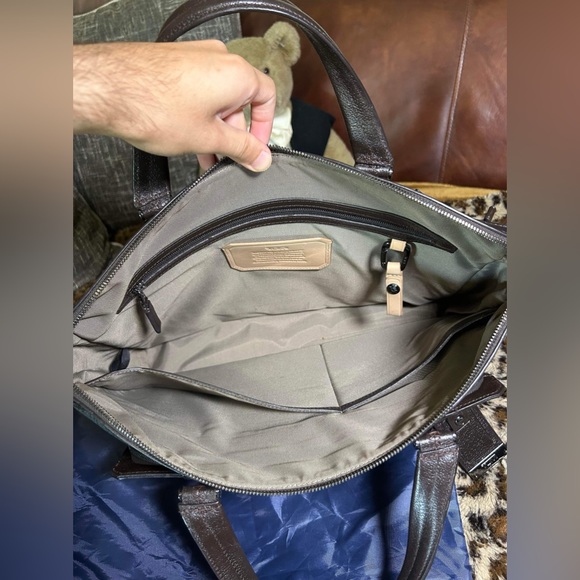 Tumi Astor Ansonia Leather Trim Laptop Messenger Bag Grey Coated Canvas Zip RFID - Picture 3 of 12